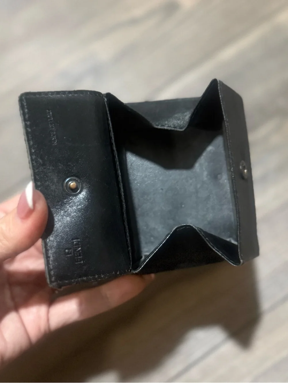 Vintage Fendi Zucca FF Monogram Coin Purse Wallet Black Canvas Leather Luxury